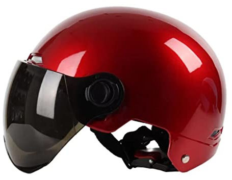 Halboffenes Gesicht Schützen Helm Vintage Open Face Helm Halbschale Helm Scooter Motorrad Helm Retro Motorrad Mofa Helm Erwachsener Offenes Jet Helm Damen Herren ECE-Zertifizierung,Rot