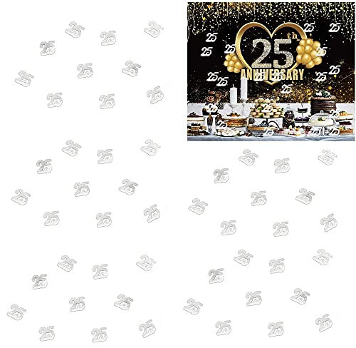 Firavggu 1200 Stück Konfetti 25 Silber Tisch Konfetti 30g Glänzend Tischkonfetti Plastik 25 Geburtstag Zahlenkonfetti Hochzeit Streudeko Tischdeko für Silberhochzeit Feier Jubiläum Deko