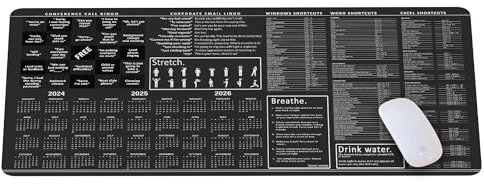 Large Office Mouse Mat, Conference Call Bingo Mouse Pad for Desk, Excel Shortcuts, Windows Shortcuts, Word Shortcuts, Employee Gift