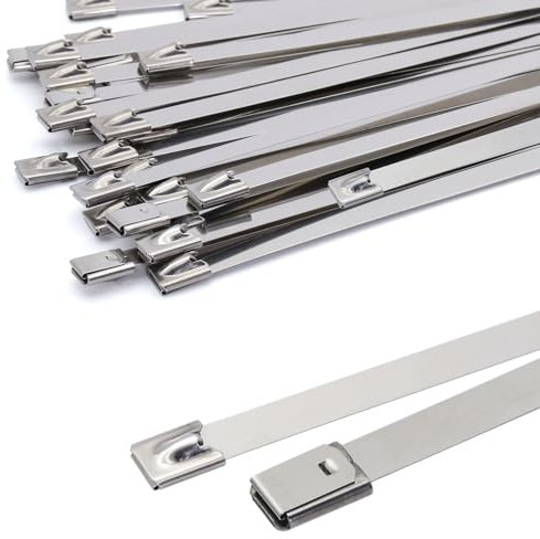 Fascette Metalliche 300 x 7.9 mm, MgcTolBox Fascette Acciaio Inox Autobloccanti, Fascette Elettricista d'Argento Resistenti - Resistenza Alla Tensione 120kg, Ferro, Per Recinzione 30 Pezzi