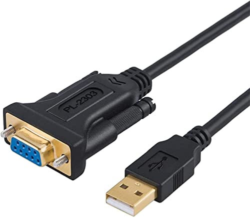 CableCreation Adaptateur USB vers RS232 avec PL2303, 6.6ft USB 2.0 mâle vers RS232 femelle DB9 câble convertisseur série pour caisse enregistreuse, modem, scanner, appareil photo numérique, CNC, noir