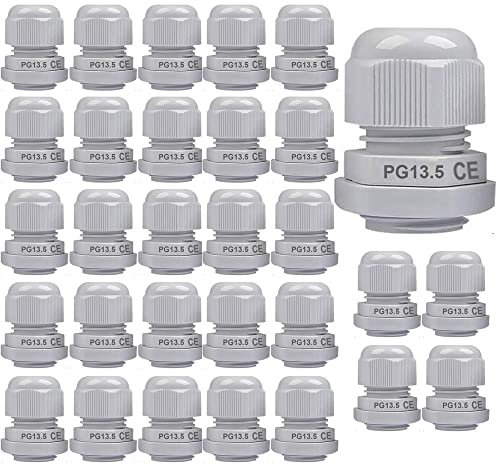 Gebildet 30Stücke PG13.5 IP68 wasserdichte Kabelverschraubung M20 x 1.5, 6-12mm, mit Gegenmutter Kunststoff, Kabelsteckverbinder Verstellbare, Kabelverschraubungen Gelenke (Weiß)