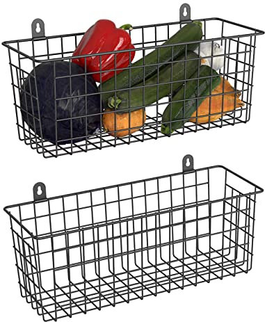 MaraFansie [Extra groß] Drahtkorb zum Aufhängen, Wand-Organizer, Schrank, Aufbewahrungskorb, Wandmontage, Regale, rustikale Bauernhaus-Dekoration für Zuhause, Küche, Bad, Schwarz, 2 Stück