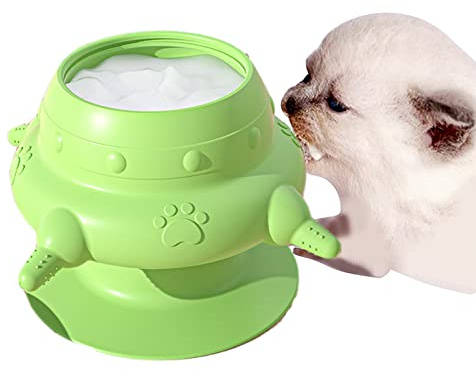 HDAKDDHG Newborn Kitten Puppy Nipple Feeder, Silicone Pet Bionic Self Automatic Feeding Milk Bowl with 4 Pacifiers & sucker,Non Spill Pets Slow Self Feeding Milks Device, for Nursing (Green)