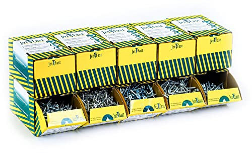 Original Jet-Fast Universalschrauben Set, Spanplattenschrauben, Duo-Senkkopf, Mehrfach-KONKAV-Streifen Pozidriv Antrieb, Holzschrauben, Selbstbohrspitze (3600-teilig PZD)
