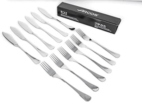 Arcos Serie Madrid - Set di posate di pesce da 12 pezzi in confezione regalo (6 coltelli + 6 forchette) monoblocco in acciaio inox, colore argento