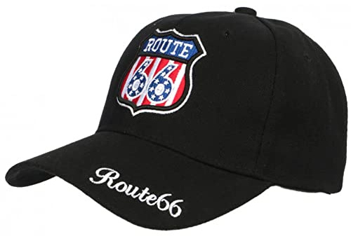 Nyls Création Route 66 Baseballkappe, Schwarz, Stickerei, Rot, Biker – Einheitsgröße – Schwarz