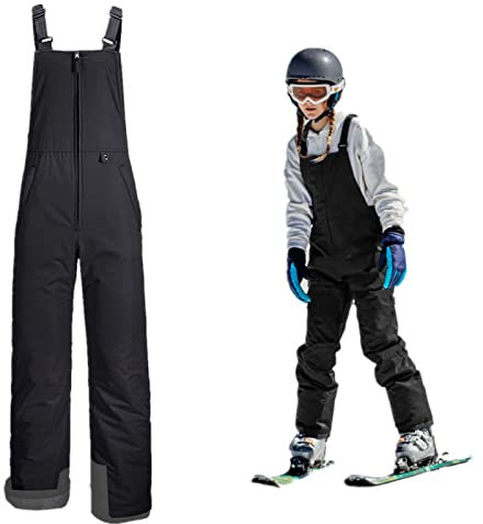 Geagodelia Salopette da Sci Uomo Ragazzo Impermeabili Cinghie Regolabili Pantaloni Tuta Addensata Snowboard per Inverno (Kids, Ragazzi-Nero, 14-16 Years)