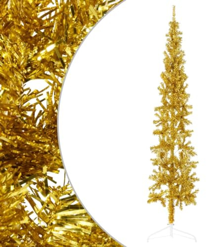 vidaXL Slim Artificial Half Christmas Tree with Stand Christmas Decoration Seasonal Ornament Holiday Decoration Half Xmas Tree Gold 240 cm