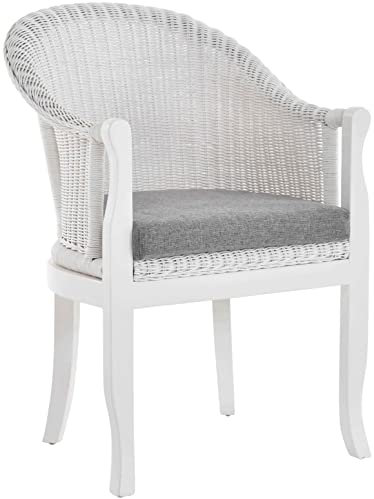 korb.outlet Rattan-Sessel mit Holzbeinen, Sessel aus echtem Rattan - Rattanstuhl Club (Weiss, mit Polster)