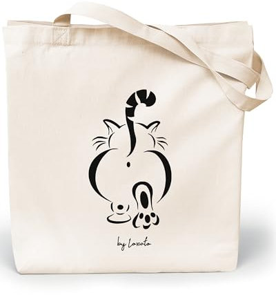 Loxato Stoffbeutel Bedruckt - Stofftasche - Baumwolltasche Bedruckt 100% B35 x H42 x T8 cm - Tragetasche Canvas-Stoff 220 g/m2 - Jutebeutel - Einkaufstasche Lange Henkel 70cm - Einkaufsbeutel