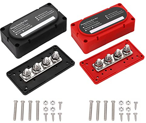 Stromverteilerblock Sammelschiene, 2 Stück Stromverteilerblock 4 Bolzen 300A Batterie Sammelschiene Universal für 12-48V Auto Wohnmobil Yacht Boot
