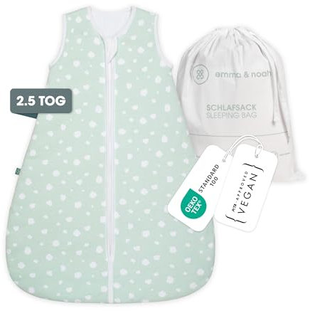 emma & noah Baby Schlafsack 2.5 TOG, Strampelsack für den Herbst und Winter in vielen Farben, Bio-Baumwolle, OEKO-TEX Zertifiziert, Schlafsack für Neugeborene (Punkte Mint, 100 cm)