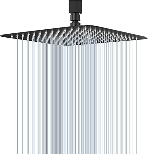 Rain Shower Head, VIGIME 12 Inch High Pressure Square Rainfall Showerhead, 304 Stainless Steel Fixed Shower Heads with 144 Silicone Jets for The Ultimate Shower Experience (Matte Black)