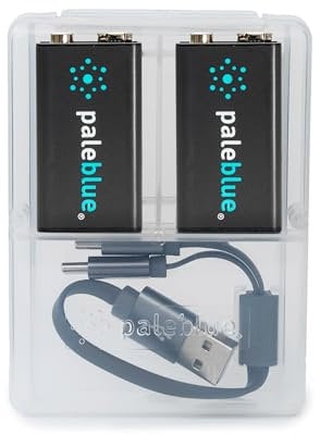 paleblue USB Rechargeable 9V Batteries (2-Pack) - 4500mWh Lithium Ion, 1000+ Charge Cycles, Includes 2-in-1 USB-A to USB-C Charging Cable, LED Charge Indicator, 3.4 Hour Charge Time