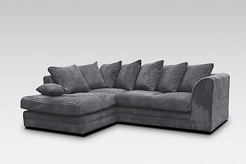 New Chicago Jumbo Cord Corner Sofa (Grey, Left Hand Facing Corner)