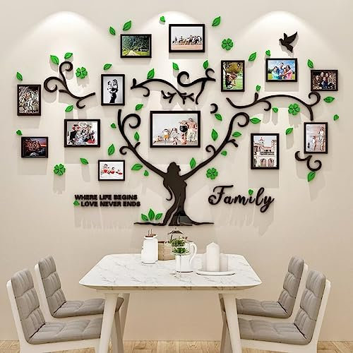Wandtattoo Baum Wandaufkleber Family Stammbaum - 3D DIY Wandsticker Wall Stickers 15x20 13x18 10x15 Wanddeko Deko Wandtattoo Baum für Wohnzimmer Schlafzimmer Sofa Wandbilder Grün (137 * 210 cm)