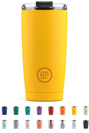 Cool Bottles - Tumbler - Bicchiere Termico in Acciaio Inossidabile - 550 ml - Vivid Yellow - Tazza da Caffè - Coperchio Ermetico - Bevande Fredde 10 ore e Calde 5 ore - Finitura Antimacchia