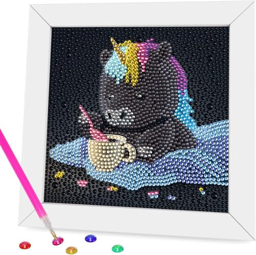 DIY Diamond Painting Kinder Mit Holzrahmen,5D Diamond Painting Set Full Mosaikherstellung für Kinder Mädchen,Diamant Painting Bilder Arts Craft für Home Wand Decor18x18 cm