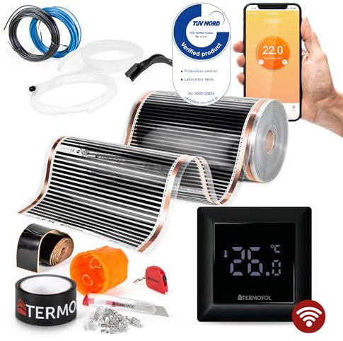 Termofol Elektrische Fußbodenheizung Heizfolie 230V - mit Thermostat H6 WIFI - Leistung 60 W/m2 - Oberfläche 1m² - Fussbodenheizung Elektrisch Komplettset fur Fußboden-, Wand- oder Deckenheizung