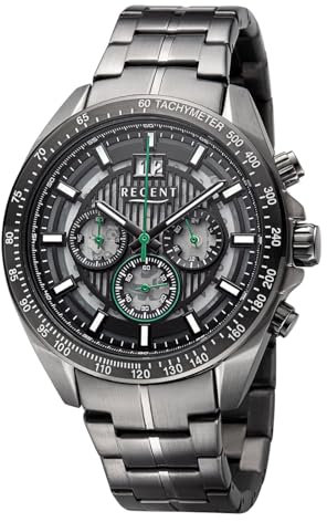 REGENT Herrenuhr Chronograph Edelstahl mit Gliederarmband Großdatum Analog 10 ATM BA-832