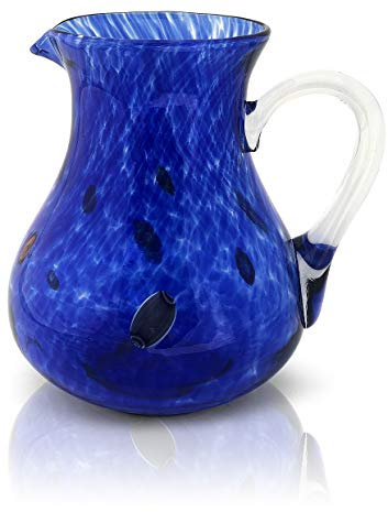 MAZZEGA ART & DESIGN Cobalt Blue Large Hand Blown Glass Jug I COLORI DI MURANO for Water, Margarita, Lemonade, Mojito, 2 Litre