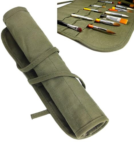 1pcs Artist Paint Brush Holder,22 Slots Canvas Brushs Roll-Up Bag Pockets Artist PaintBrush Roll Up Bag Holder,Artist Paint Brush Holder Organizers for Draw Pen Watercolor Oil Brushes(40*32cm,Green)