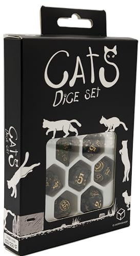 Q-Workshop QWOCAT06 Cats Dice Set: Pixel (7), Nicht Zutreffend, Flaschengrün, Gold