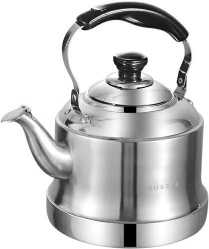 Hervidor de té de acero inoxidable 304 para estufa, tetera silbante con mango ergonómico frío, teteras, olla de agua, hervidores de cocina para el hogar, Silver-5L
