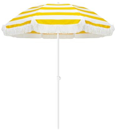 ELZEM Parasol De Jardin Exterieur Jaune Avec Frange 180cm Parasol Balcon Anti Uv Parasol Plage Anti Vent Parasol À Frange Inclinable Pour Terrasse Balcon Piscine Jardin Plage/8 Baleines