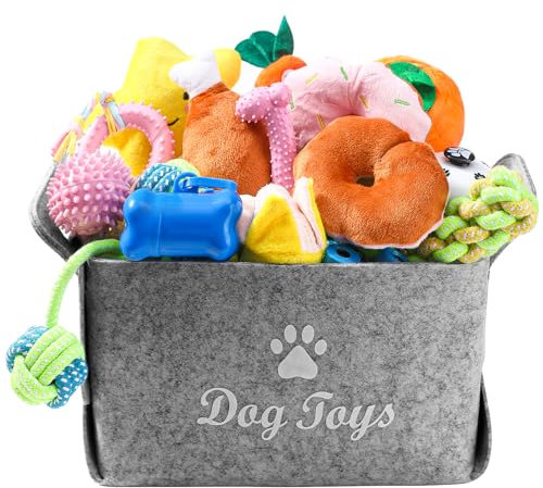 Restorgan 22 Pack Puppy and Small Dog Toy Set With Box - Teething, Chew, Rope, and Squeaky Toys for Training and Playing - Suitable for Small and Medium Dogs