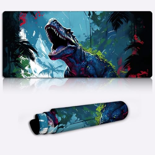 LJSPTU Tischmatte Dinosaurier im Dschungel XXL Erweitertes großes Mauspad (90 x 40 x 0,3) cm Großes Mauspad wasserdichte Stoffoberflächenmatte Große Schreibtischunterlage