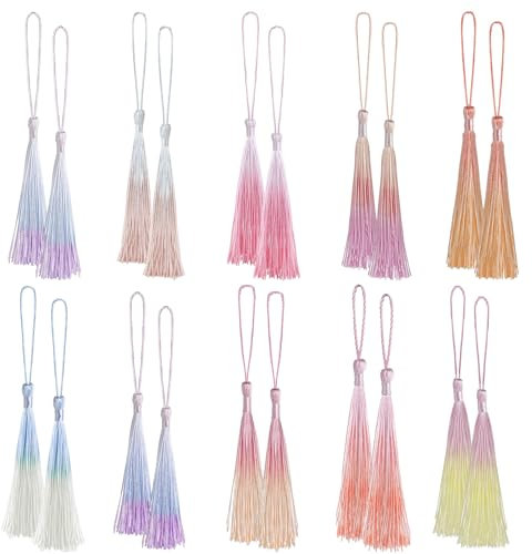 Bewudy Mini Quasten Anhänger, 14cm Lesezeichen Quasten mit Kordelschlaufen, 20pcs Weiche Bunte Quasten 10Farben Handgefertigtes Quasten für Schmuckherstellung DIY Bastelzubehör Wohnkultur(Mehrfarbig2)