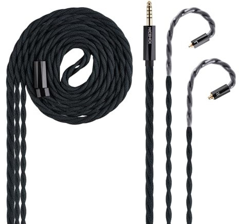 NICEHCK MeetEva IEM Cable, Silver Copper Alloy Upgrade Cable, Silver Plated OFC in Ear Monitor Cable, Balanced Cords with mmcx/2 pin for Audiophile Musician Replacement Cable (4.4mm with MMCX)