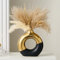 Keramik Donut Vase, 20,5L x 20,5H cm Schwarz und Gold Runde Vase für Pampasgras, Nordic Modern Vasen für Dekor, Keramik-Vase Mittelstücke für Hochzeit, Schlafzimmer, Wohnzimmer, Couchtisch, Büro