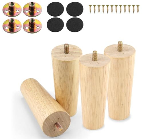 KINHARD Pied Meuble Bois, Pied pour Table Basse Chêne 12 cm, Pieds de Lit pour Adulte, Adapté aux Meubles Tables, Canapés, Armoires, Tables Basses