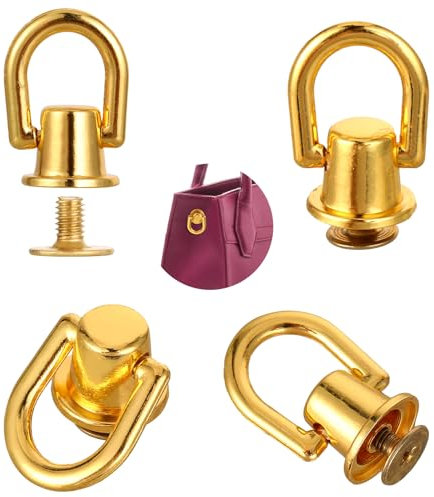 Bewudy 20 Stück D Ringnieten Nagel, 8mm D-Ring Leder Nieten Set, Ledernieten Metallring D Ring Schraubnieten Leder Bolzenschraube Nietknopf für DIY Geldbörse Handyhülle Handtasche Rucksack(Gold)