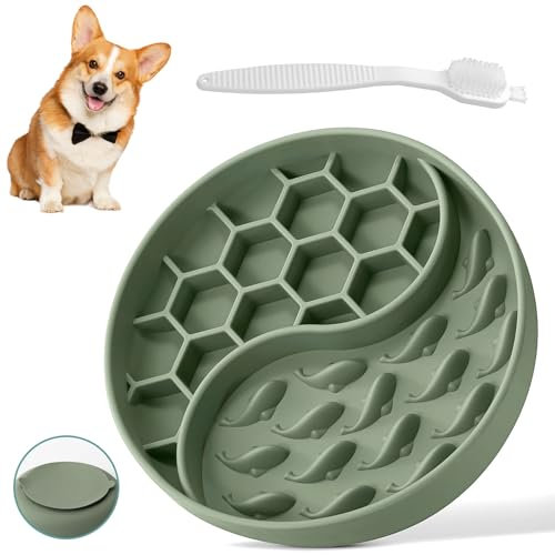 ELUBLU Gamelle Anti Glouton,avec Tapis AntidéRapant Gamelle Anti Glouton Chien Grande Taille,avec Brosse,Silice Gamelle Anti Glouton Chien Convient Aux Aliments Secs Et