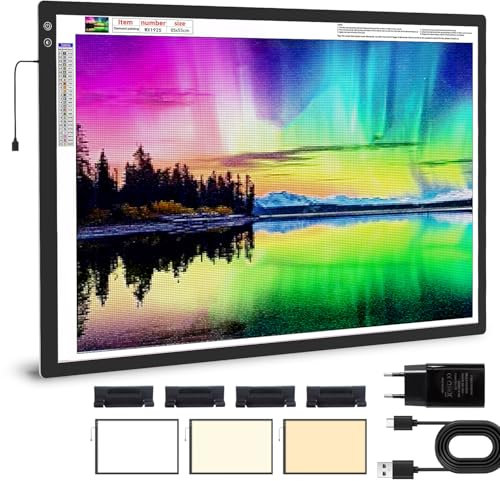 elice Wiederaufladbare große A1 leuchttisch,6000mAh Batteriebetriebener,3-Farben-Lichtmodi,Leuchttafel mit 5-stufiger/stufenloser Helligkeit,Leuchtplatte zum diamond painting,Skizzieren,Zeichnen