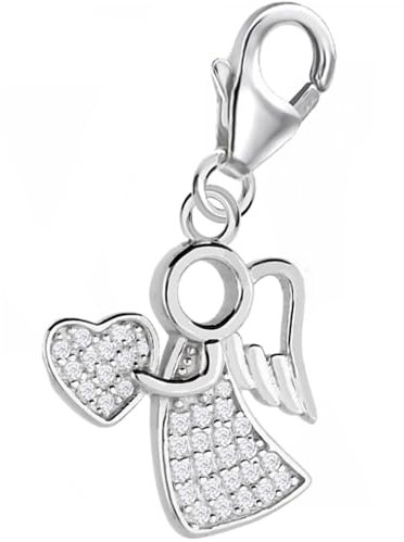 Goldene Hufeisen Engel Charm Zirkonia Schutzengel 925 Sterling Silber Rhodiniert, für Armbänder, Bettelarmbänder