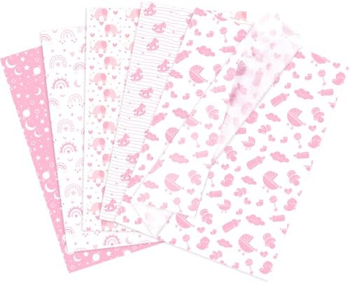 Larcenciel Pink Tissue Paper, 50 Pcs Cute New Baby Tissue Paper for Wrapping Gift w/Rainbow Star Elephant Patterned, Pink Baby Girl Wrapping Paper for Baby Shower, Birthday, Party, 50x35CM