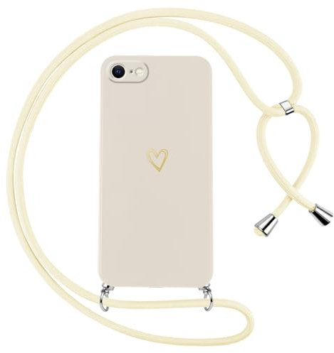 Oelrstfe Coque pour iPhone 8/iPhone SE 2020/iPhone 7/SE 2022 avec Cordon de Collier Étui Housse Souple Silicone avec Motif Coeur et Portable Lanyard Réglable Antichoc Anti-Chute Bandoulière Case,Blanc