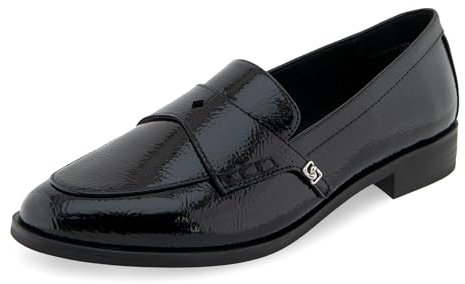 Aerosoles Damen Eira Slipper, Schwarzes gekräuseltes Lack-Kunstleder, 42.5 EU Weit