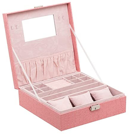 HXFFXHF TONPOP Schmuckschatulle für Damen und Mädchen, tragbarer Schmuck-Organizer für Ohrringe/Ringe/Halsketten/Uhren, Aufbewahrungsbehälter für Kosmetik (Farbe: Pink) (Pink (Pink)