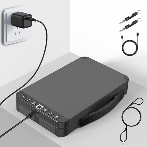 KENRONE Biometrischer Waffentresor für Kurzwaffen, Safe mit Fingerabdruck, Schlüssel und Code für schnellen Zugriff, tragbar, tolle Schlossbox für Auto, Nachttisch, Reisehandgepäck