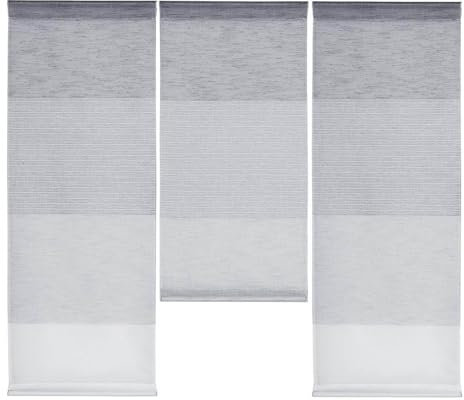 Design Mini Flächenvorhang Set | weiß grau | gestreift | 4112 | | 3 Teile | Scheibengardine Gesamtbreite 90cm (3x30cm) Höhe 80/60/80cm