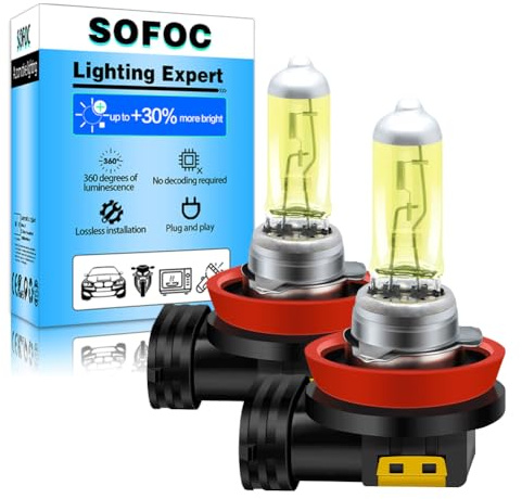 SOFOC H8 12V 35W Halogen Bulb 1500+LM Yellow Fog Light Headlight & Low Beam Light Replacement Single Filament PGJ19-1 2Stk