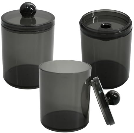 3 Porta Dischetti Struccanti Neri Trasparenti, Contenitori da Bagno Rotondi, Organizzatore di Cosmetici, 6.9x6.9x11cm, per Dischetti Struccanti, Cotonfioc, Trucchi e Spugne Nero