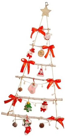 Perfeclan Albero di Natale da Appendere al Muro, Ornamento Natalizio Illuminato con Puntale a Forma di, Scala in Legno Decorativa per Interni, Porta, Rosso