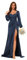 kopptioo Women's Satin Bridesmaid Dresses with Slit Long Sleeves V Neck Navy Blue Floor Length Pleats Mermaid Formal Evening Gown Size UK20